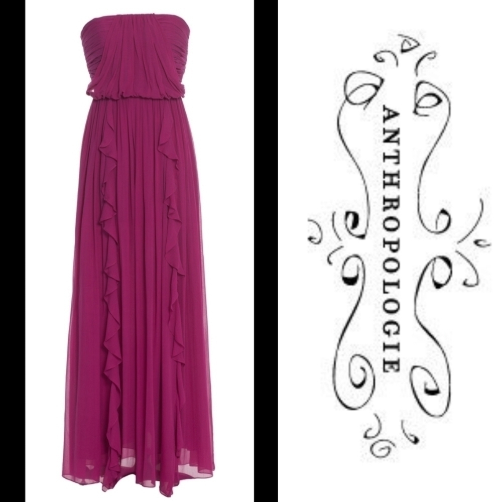 𝅺anthropologie fleur wood silk ruffled maxi dress